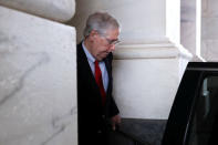 FILE PHOTO: U.S. Senate Majority Leader Mitch McConnell (R-KY) departs the Capitol to go to the White House to meet with U.S. President Donald Trump, as members of the legislative branch faced deadlines for a potential federal government shutdown, in Washington, U.S. December 21, 2018. REUTERS/Jonathan Ernst/File Photo