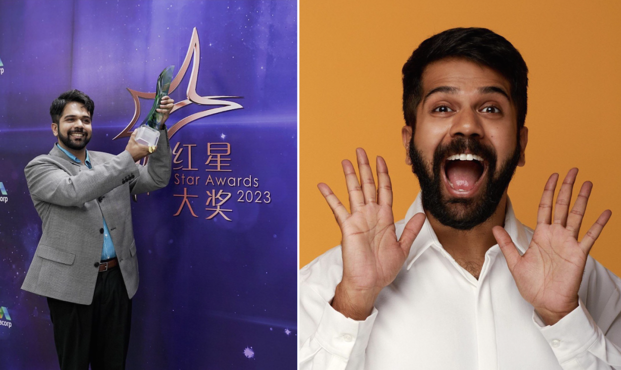 Das DD with Best Rising Star medal at Star Awards 2023 (left) and portrait photo (photos: dasdyl/Instagram and The Portrait Room)