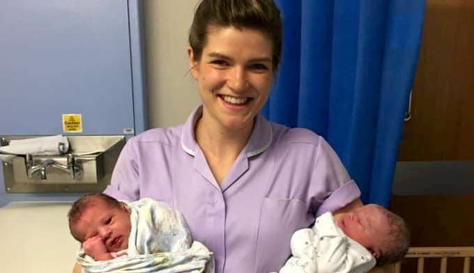 The midwife who delivered both babies [Photo: SWNS]