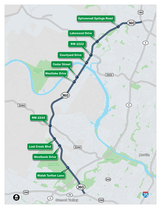 Loop 360 Program’s full-scope target areas (Texas Department of Transportation Photo)