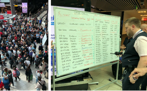 Gatwick staff resort to writing flight information on whiteboards as IT error cause tourists to miss flights - Credit: Nigel Lee/Edmund von der Burg