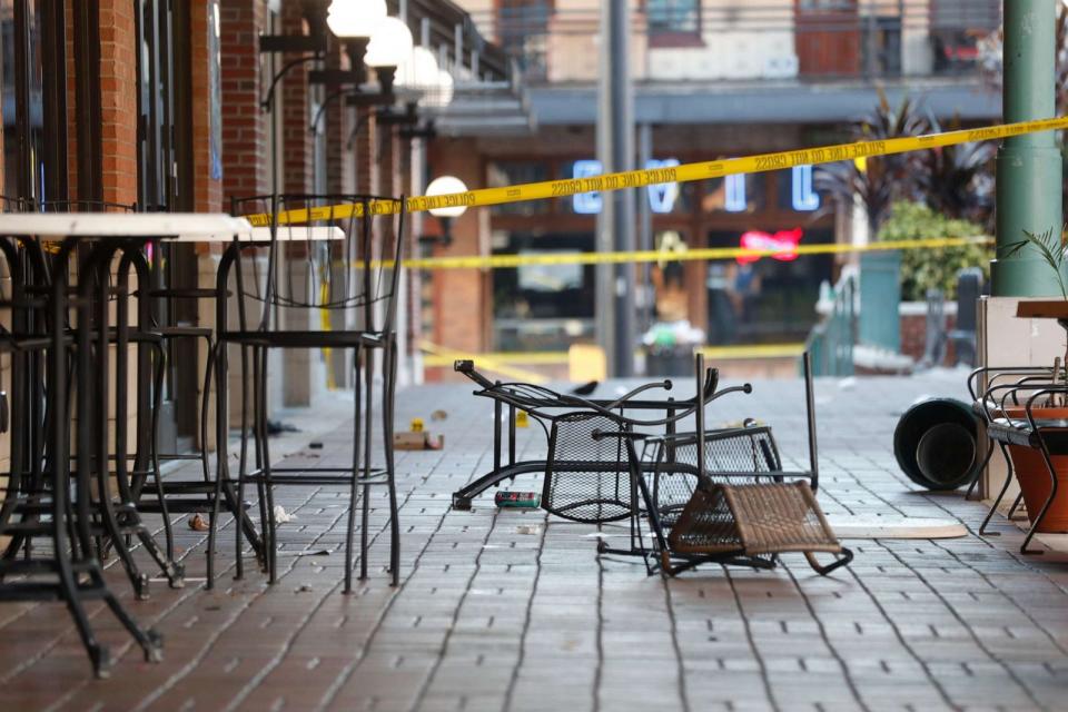 PHOTO: The street is closed off as the Tampa Police Department and the Hillsborough County Sheriff's Office investigates a fatal shooting in the Ybor City neighborhood on Oct. 29, 2023 in Tampa, Fla. (Octavio Jones/Getty Images)