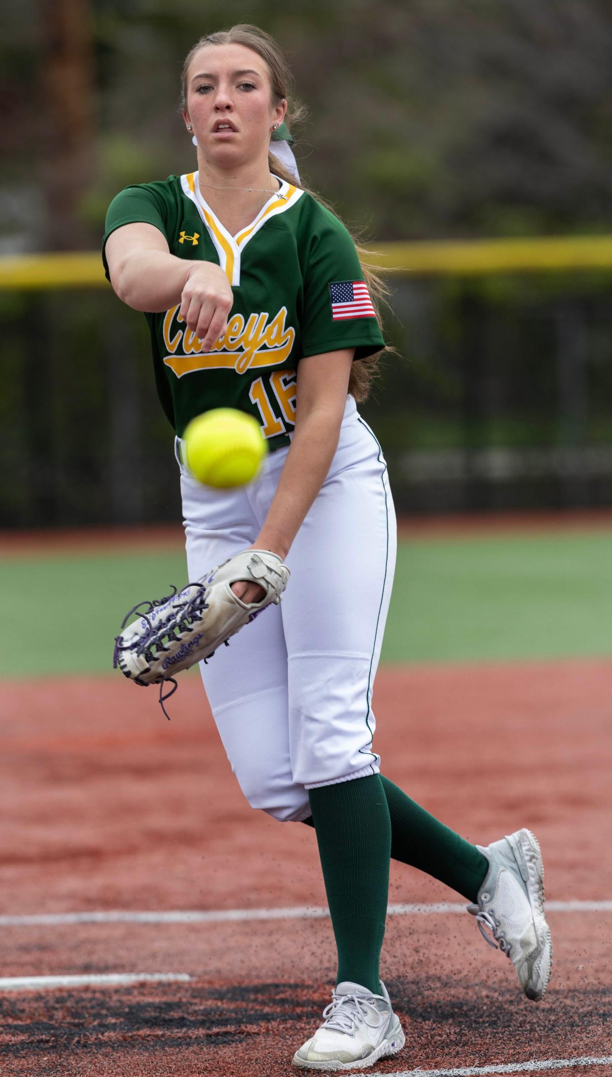 RBC starting pitcher Morgan O’ Sullivan. Red Bank Catholic Girls Softball defeats Wall 6-2 in home game on April 4, 2024