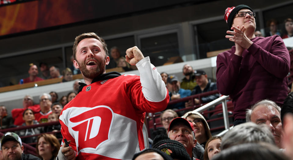 Many of those in attendance at Little Caesars Arena stepped up after technology crapped out ahead of Detroit's clash with the Montreal Canadiens.   (Photo by Bill Smith/NHLI via Getty Images)