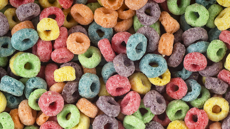 close up of colorful fruit loop cereal 