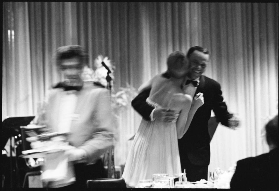 <p>Farrow and Sinatra on the dance floor of the Sands Hotel. The crooner frequented Las Vegas, as he often performed there. </p>