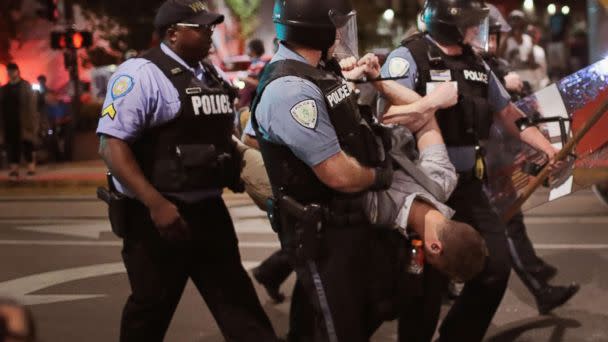 PHOTO: Police arrest a demonstrator protesting the acquittal of former St. Louis police officer Jason Stockley, Sept. 16, 2017, St. Louis.  (Scott Olson/Getty Images)