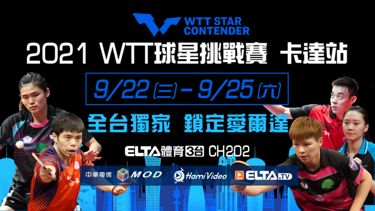 WTT球星挑戰賽卡達站 全台獨家鎖定愛爾達。官方提供