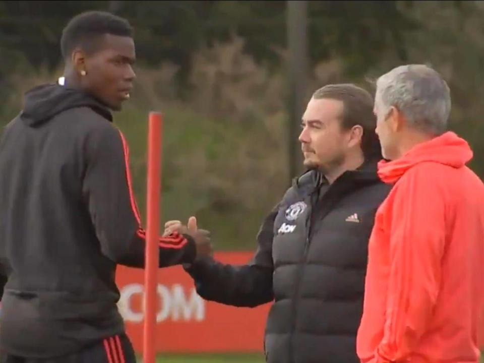 Pogba and Mourinho were caught in a tense exchange at training (Getty)