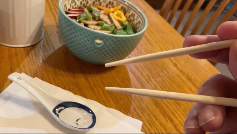 Chopsticks and a deep soup spoon are the preferred method of eating ramen, but in a pinch you can also get a fork at Express Yo Noodle.