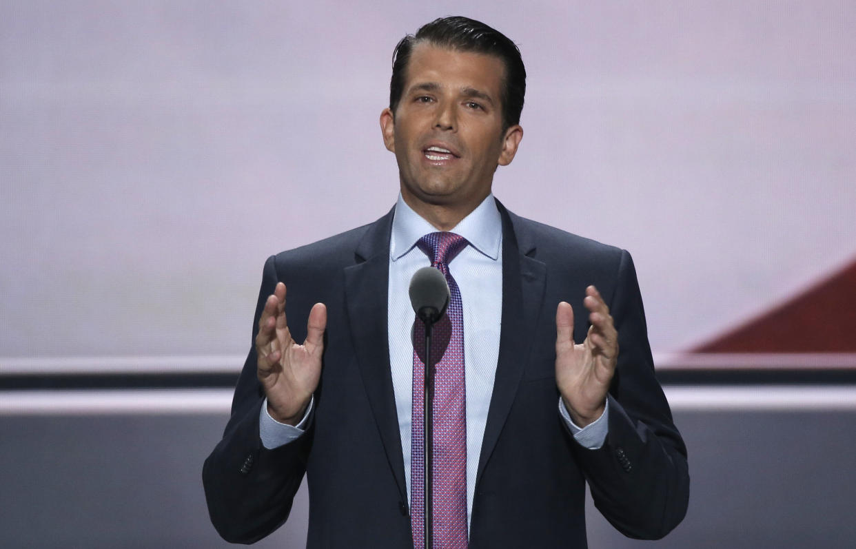 Donald Trump Jr. speaks&nbsp;at the 2016 Republican National Convention in Cleveland. Trump Jr. appeared on the &ldquo;The Adam Carolla Show&rdquo; in 2007, when it broadcast from the Playboy Mansion.&nbsp; (Photo: Mike Segar / Reuters)