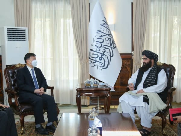 Afghanistan's acting foreign minister Mawlawi Amir Khan Muttaqi met with Wang Yu, the Ambassador of China. (Photo Credit: Abdul Qahar Balkhi Twitter)