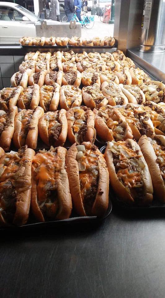 Freshly-made cheesesteaks at the ready at Jim's South Street in Philadelphia. The iconic eatery reopened on Wednesday, May 1, after being closed nearly two years due to a fire.