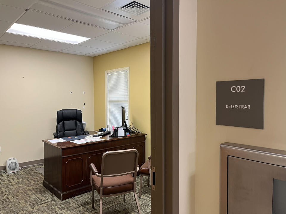 Lindsey Taylor's empty office at the Voter Registration and Elections Office. (Jane Timm / NBC News)