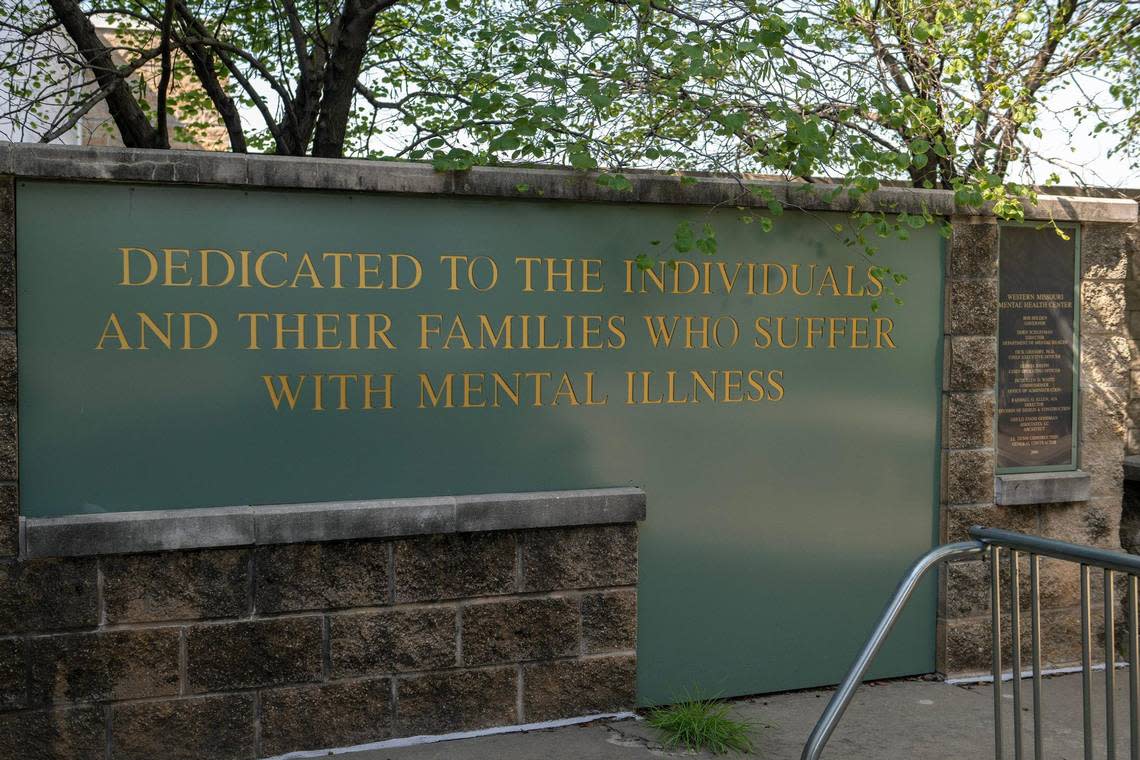 A plaque dedicated to individuals with mental illnesses is seen at the entrance of the Center for Behavioral Medicine in Kansas City. 