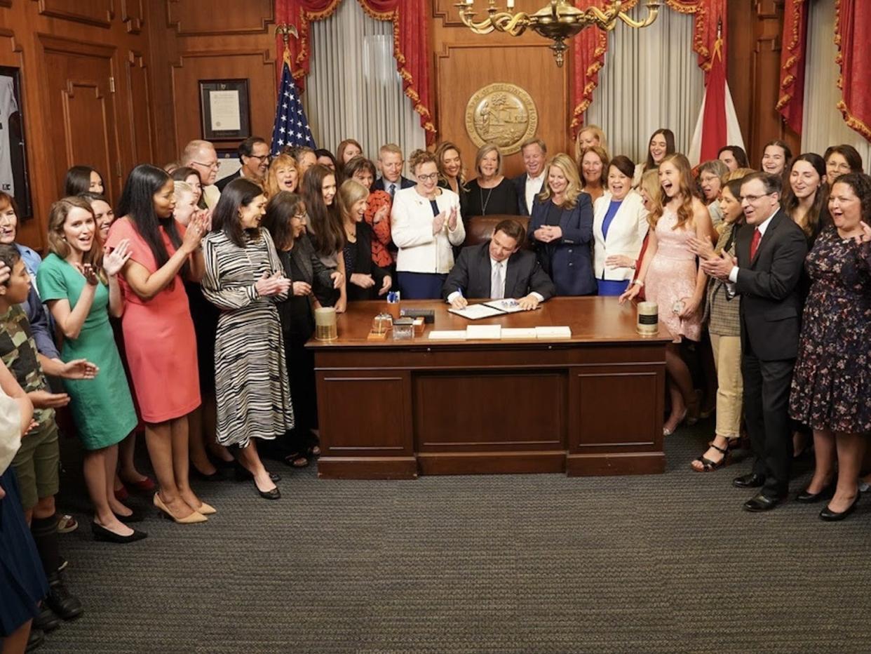 Florida Gov. Ron DeSantis signed the Heartbeat Protection Act into law on April 13, 2023, in a private ceremony.