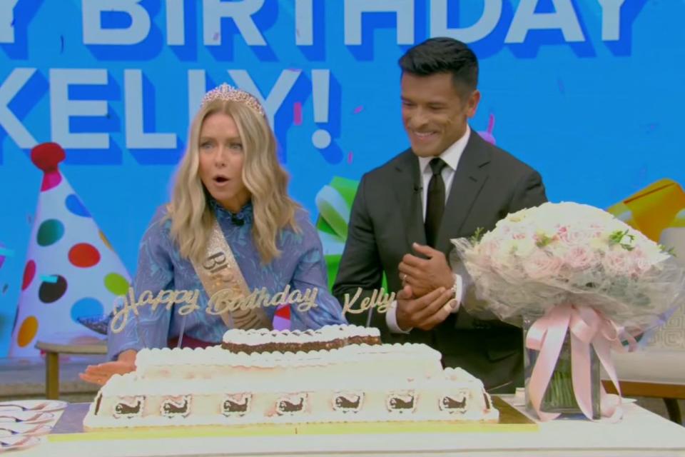 <p>LiveKellyandMark/YouTube</p> Mark Consuelos celebrates wife Kelly Ripa