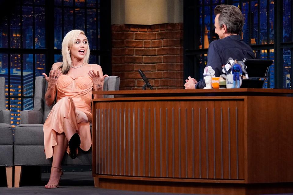 Singer Miley Cyrus during an interview with host Seth Meyers on May 16, 2022