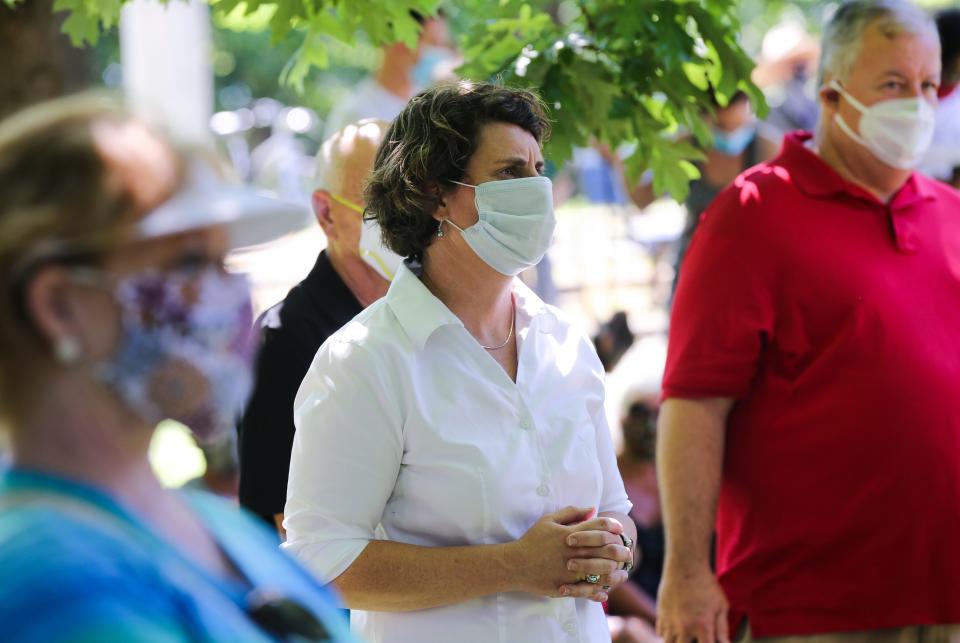 Kentucky senatorial candidate Amy McGrath attended the Vigil for Racial Justice and Renewal at Central Park in Louisville, Ky. on June 7, 2020.  The vigil was organized by Interfaith Paths to Peace to honor those recently killed by law enforcement.