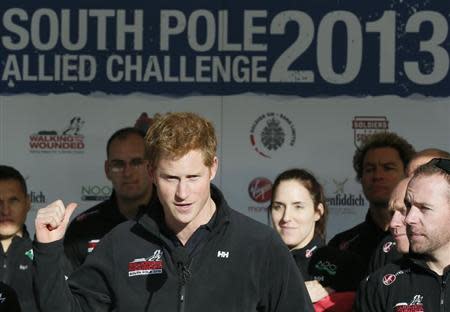 Britain's Prince Harry attends the Walking with the Wounded South Pole Allied Challenge 2013 British team departure event at Trafalgar Square in London