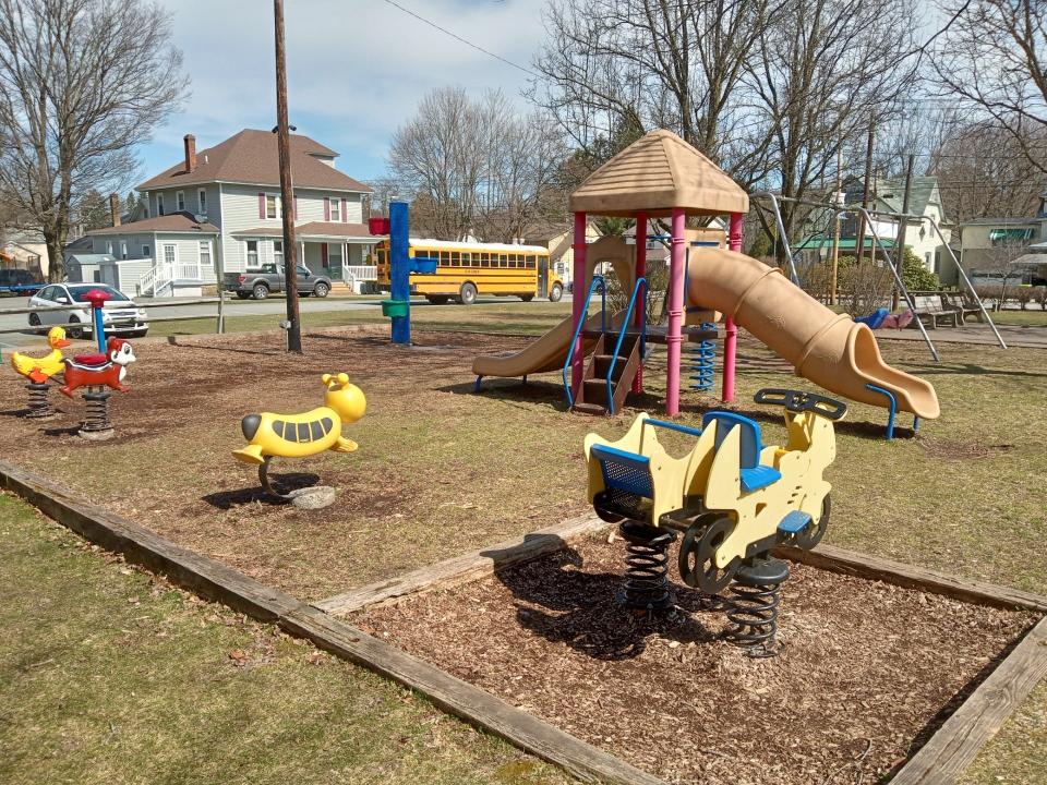 This is part of the playground in Wayside Park in Waymart, which is to be upgraded to be more handicapped-accessible, and to include equipment more suitable for older children. Sidewalks will be upgraded to meet the Americans with Disabilities Act (ADA) requirements.