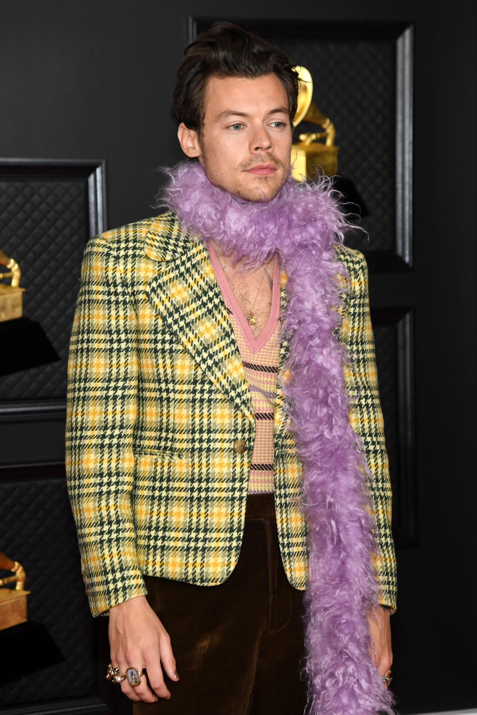 LOS ANGELES, CALIFORNIA - MARCH 14: Harry Styles attends the 63rd Annual GRAMMY Awards at Los Angeles Convention Center on March 14, 2021 in Los Angeles, California. (Photo by Kevin Mazur/Getty Images for The Recording Academy )