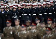 Members of the armed services line up as they attend the ceremony to mark the 100th anniversary of the start of the Gallipoli campaign on Whitehall in London, April 25, 2015. (REUTERS/Peter Nicholls)