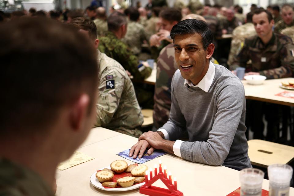 Prime Minister Rishi Sunak eats Christmas dinner with troops at the Tapa military base, in Tapa, Estonia (PA Wire)