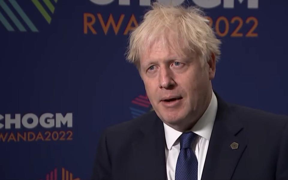Boris Johnson speaks to the media in Rwanda today - Sky News