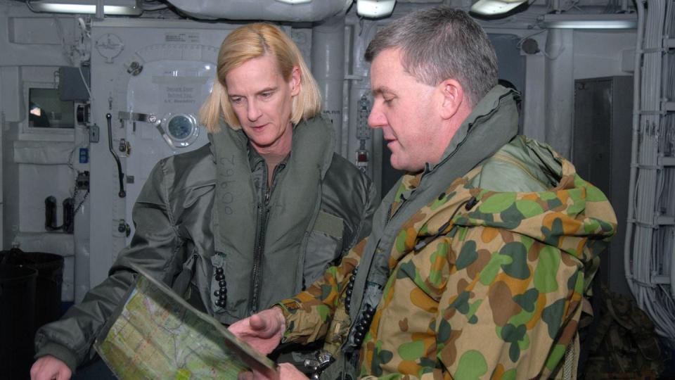 Retired Rear Adm. Carol M. Pottenger in 2007 while leading Expeditionary Strike Group 7 aboard the amphibious assault ship Essex. (Navy)