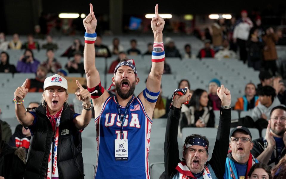 United States fans in the stands prior to the FIFA Women's World Cup Australia & New Zealand 2023 Group E match between Portugal and USA at Eden Park on August 01, 2023 in Auckland, New Zealand