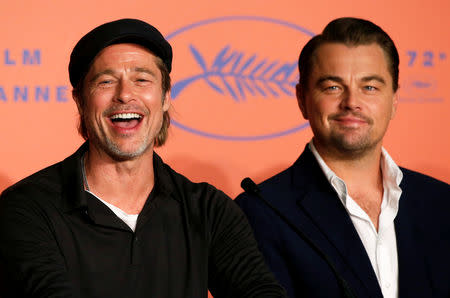 72nd Cannes Film Festival - News conference for the film "Once Upon a Time in Hollywood" in competition - Cannes, France, May 22, 2019. Cast members Brad Pitt and Leonardo DiCaprio attend the news conference. REUTERS/Regis Duvignau