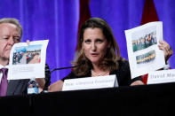 Canadian Minister of Foreign Affairs Chrystia Freeland speaks at a news conference prior to the inaugural round of North American Free Trade Agreement renegotiations in Washington, U.S., August 16, 2017. REUTERS/Aaron P. Bernstein