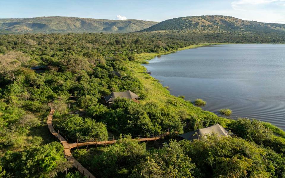 Tented camp at Magashi Camp, Akagera, Rwanda, Africa