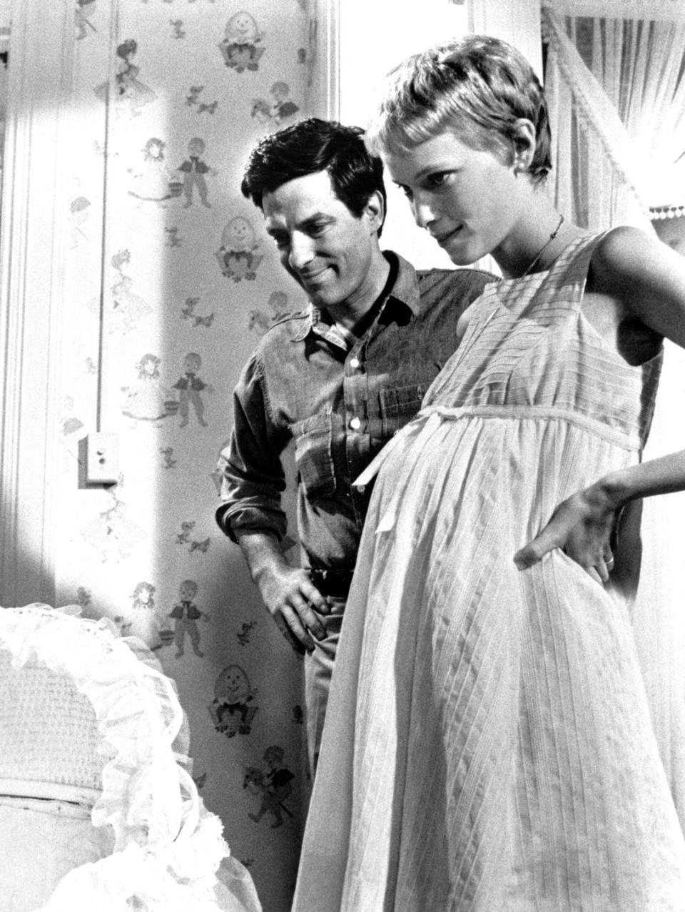 <p>Babydoll dresses were a favorite of moms-to-be for their open, flowy shape. Mia Farrow epitomized the look in <em>Rosemary's Baby</em>.</p>
