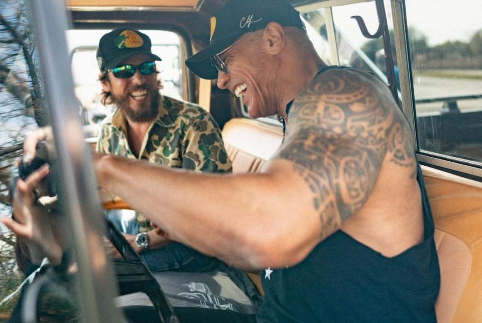 Chris Janson and Dwayne "The Rock" Johnson share candid moments together in Texas during the video shoot for Janson's single "Whatcha See Is Whatcha Get."