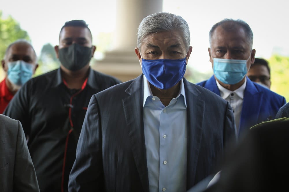 Datuk Seri Ahmad Zahid Hamidi arrives at the Kuala Lumpur High Court Complex August 10, 2020. — Picture by Yusof Mat Isa