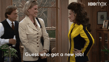 Two characters from The Nanny are in a scene where Fran announces a new job