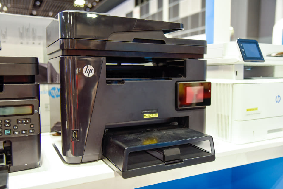 The HP LaserJet Pro MFP M225dw printer prints, copies, scans and faxes, with auto-duplex and Wi-Fi. S$349 at the show with a free S$20 Capita voucher.