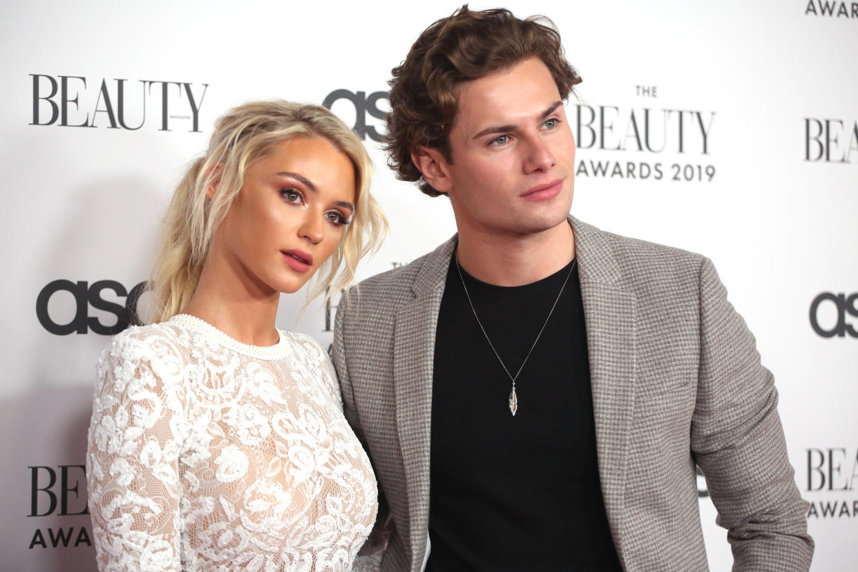 Lucie Donlan and Joe Garratt attend The Beauty Awards 2019 on November 25, 2019 in London, England. (Photo by Lia Toby/Getty Images)