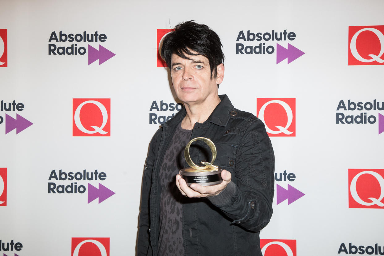 Gary Numan poses for photographers after receiving the Q award for best innovation of sound in London, Monday, Oct. 19, 2015. (Photo by Vianney Le Caer/Invision/AP)