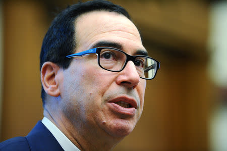 Treasury Secretary Steven Mnuchin testifies before the House Financial Services Committee hearing on "The Annual Testimony of the Secretary of the Treasury on the State of the International Financial System" in Washington, U.S., May 22, 2019. REUTERS/Mary F. Calvert