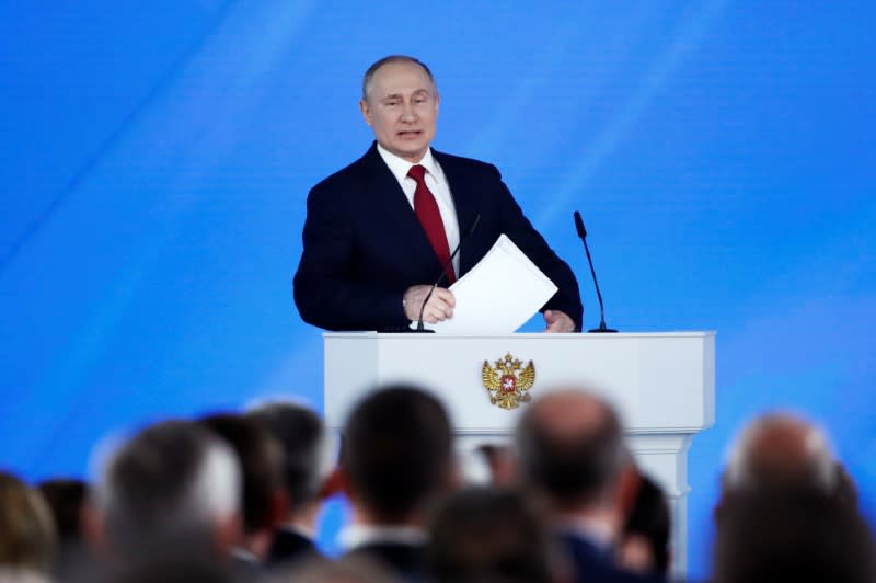 Russian President Vladimir Putin delivers his annual state of the nation address to the Federal Assembly in Moscow