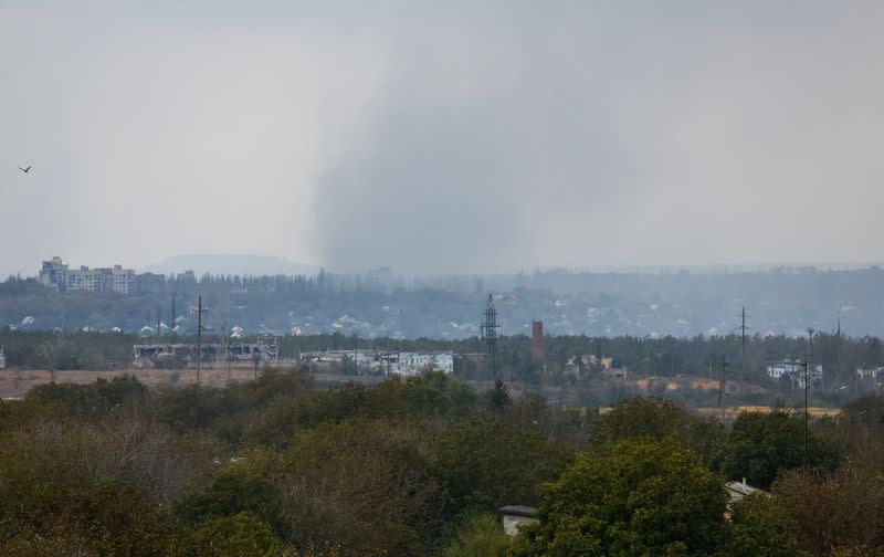 A view shows the town of Avdiivka