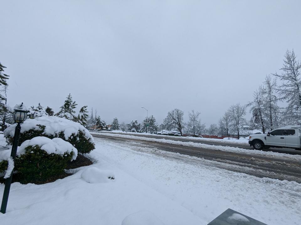 Snow storm in Redding: Hilltop Drive in Redding was covered with snow Friday morning, Feb. 24, 2023. With the street still unplowed, few cars were on the road at 8:30 a.m.