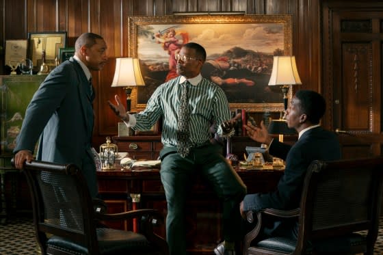 Dorian Missick as Reggie Douglas, Jamie Foxx as WIllie Gary, and Mamoudou Athie as Hal Dockins in <i>The Burial</i><span class="copyright">Courtesy of Prime Video</span>