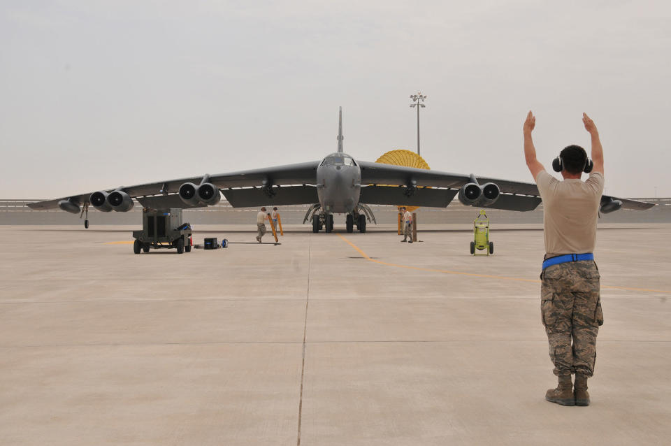 U.S. Air Force B-52 Stratofortress bomber arrives at Al Udeid Air Base