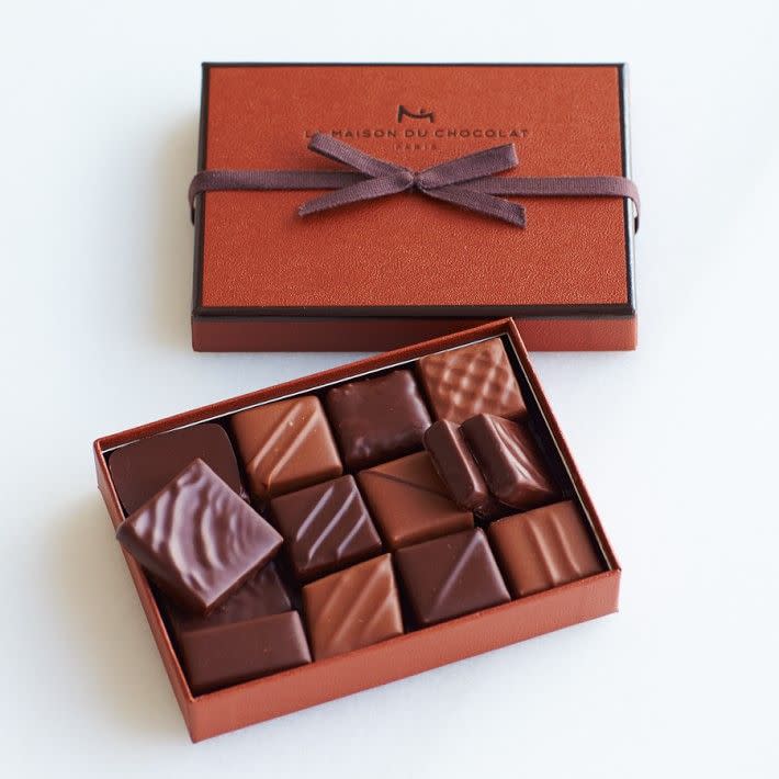 <p><strong>La Maison du Chocolat </strong></p><p>williams-sonoma.com</p><p><strong>$32.95</strong></p><p><a href="https://go.redirectingat.com?id=74968X1596630&url=https%3A%2F%2Fwww.williams-sonoma.com%2Fproducts%2Fla-maison-du-chocolat-cut-chocolates&sref=https%3A%2F%2Fwww.redbookmag.com%2Ffood-recipes%2Fg35014712%2Fbest-boxed-chocolates%2F" rel="nofollow noopener" target="_blank" data-ylk="slk:Shop Now;elm:context_link;itc:0;sec:content-canvas" class="link ">Shop Now</a></p><p>A box from this lauded Paris shop is like a compact French vacation. Filled with milk and dark chocolate pralines and ganaches in some of their signature flavors, this is a box no francophile could resist. </p><p><strong>More: </strong><a href="https://www.townandcountrymag.com/style/home-decor/g33933277/cozy-gifts/" rel="nofollow noopener" target="_blank" data-ylk="slk:21 Cozy Gifts Ideas for the Homebody in Your Life;elm:context_link;itc:0;sec:content-canvas" class="link ">21 Cozy Gifts Ideas for the Homebody in Your Life</a></p>