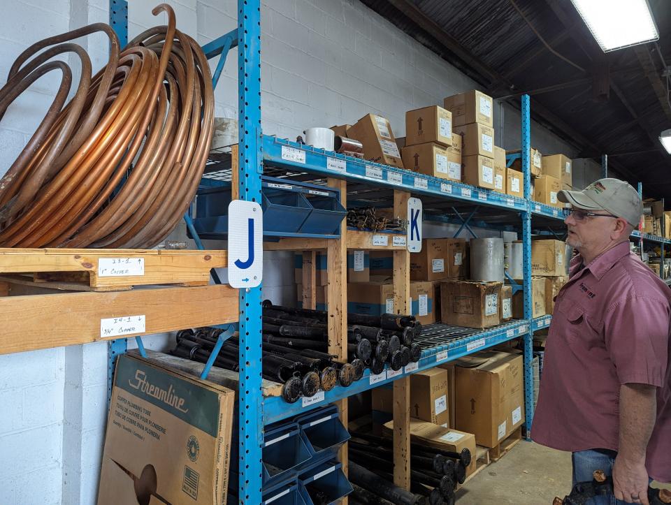 Fremont Water and Sewer Maintenance Department Supervisor Bob Ward Jr. shows copper tubing that has tripled in price since before the COVID-19 pandemic.