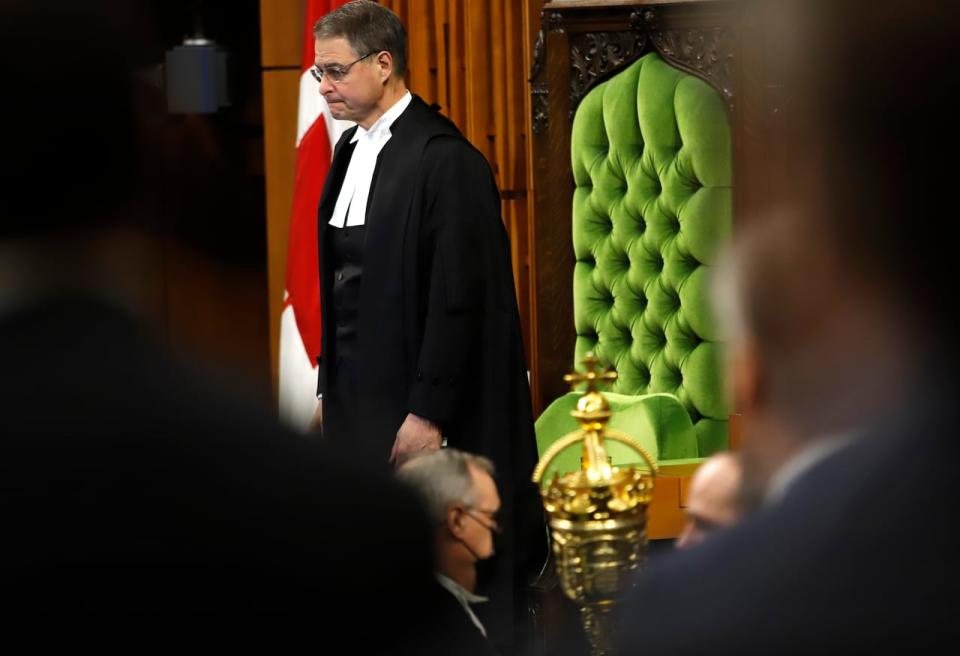Speaker of the House of Commons Anthony Rota rises to speak in a December 2022 file photo. Rota invited Yaroslav Hunka, a 98-year-old Ukrainian-Canadian who now lives in North Bay, Ont., to witness Ukrainian President Zelenskyy's address to Parliament on Friday.